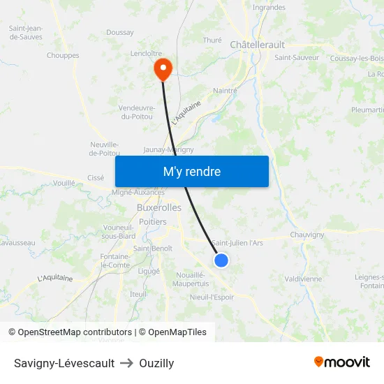Savigny-Lévescault to Ouzilly map