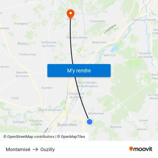 Montamisé to Ouzilly map