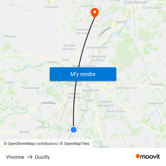 Vivonne to Ouzilly map