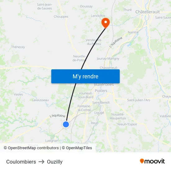 Coulombiers to Ouzilly map