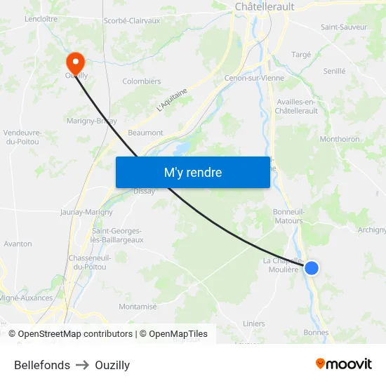 Bellefonds to Ouzilly map
