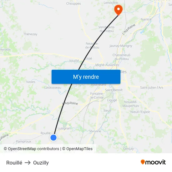 Rouillé to Ouzilly map