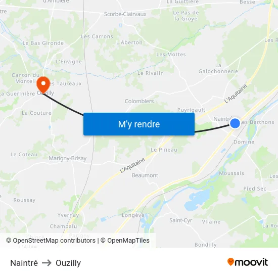 Naintré to Ouzilly map