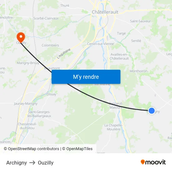 Archigny to Ouzilly map