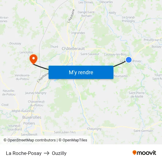 La Roche-Posay to Ouzilly map