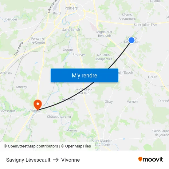 Savigny-Lévescault to Vivonne map