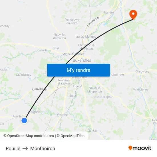Rouillé to Monthoiron map