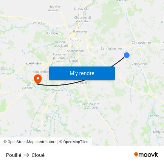 Pouillé to Cloué map