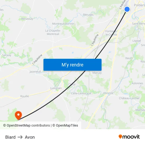 Biard to Avon map