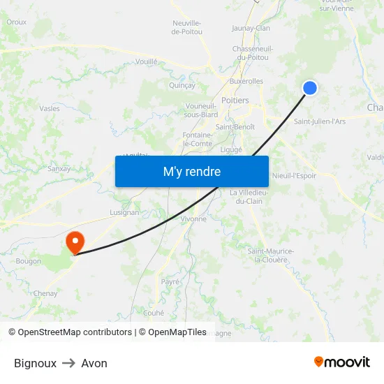Bignoux to Avon map