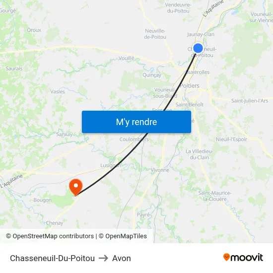 Chasseneuil-Du-Poitou to Avon map