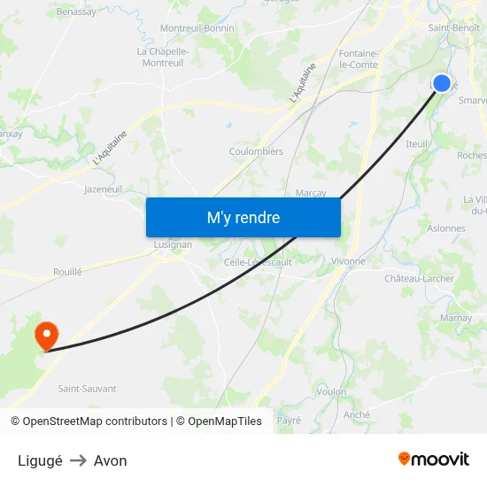 Ligugé to Avon map