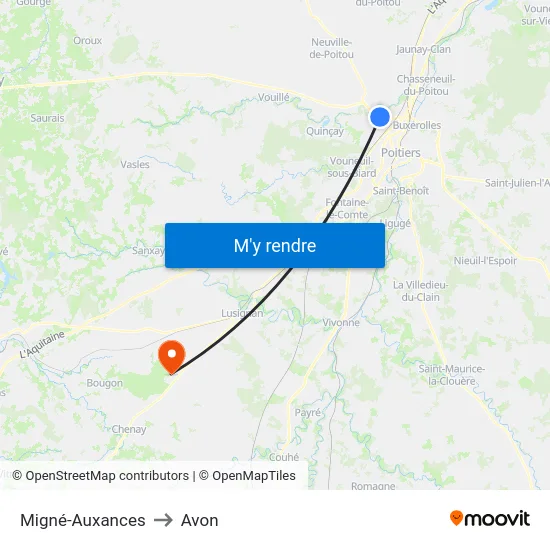 Migné-Auxances to Avon map