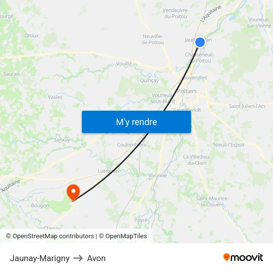 Jaunay-Marigny to Avon map