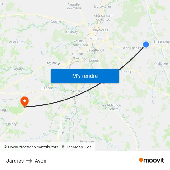 Jardres to Avon map