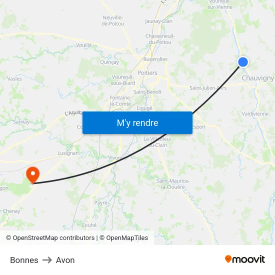 Bonnes to Avon map