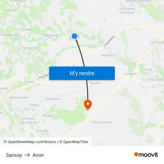 Sanxay to Avon map
