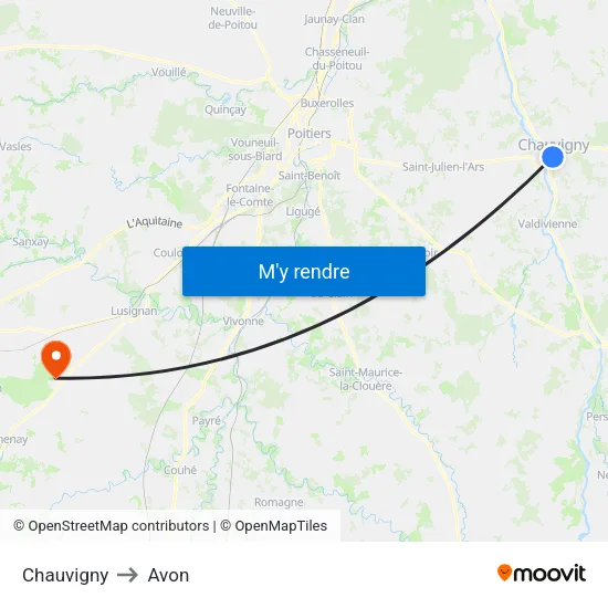 Chauvigny to Avon map