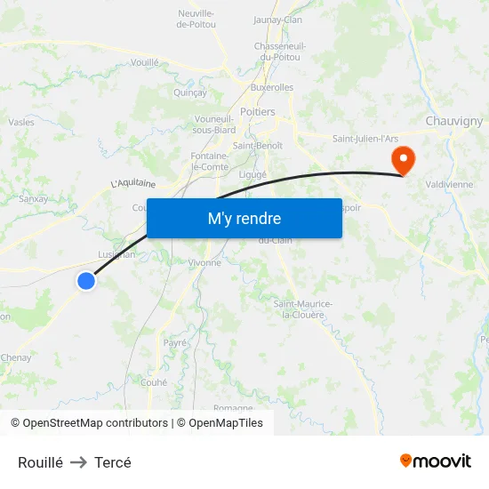 Rouillé to Tercé map
