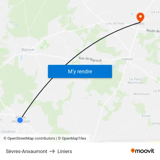 Sèvres-Anxaumont to Liniers map