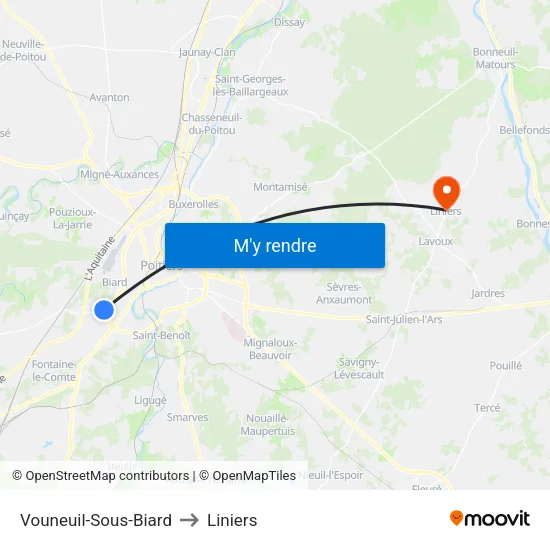 Vouneuil-Sous-Biard to Liniers map