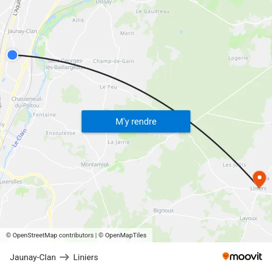 Jaunay-Clan to Liniers map