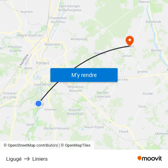 Ligugé to Liniers map
