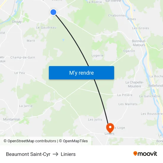 Beaumont Saint-Cyr to Liniers map