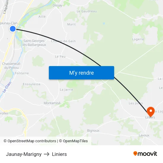 Jaunay-Marigny to Liniers map