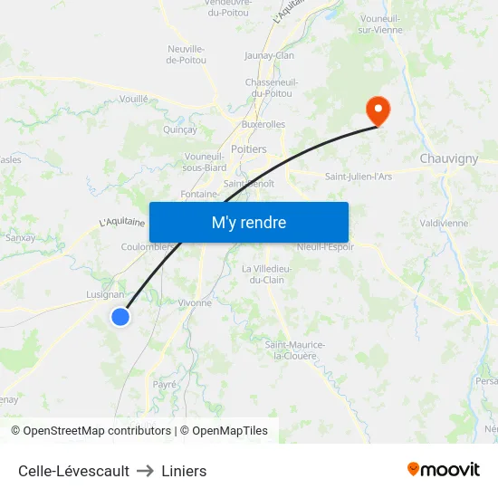 Celle-Lévescault to Liniers map