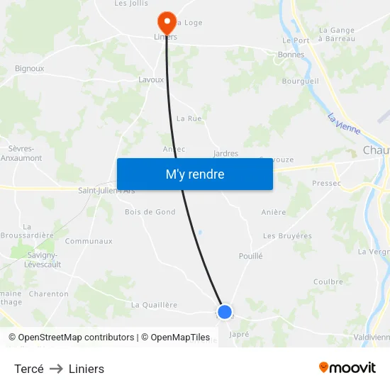 Tercé to Liniers map