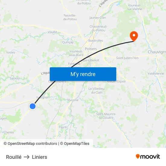 Rouillé to Liniers map