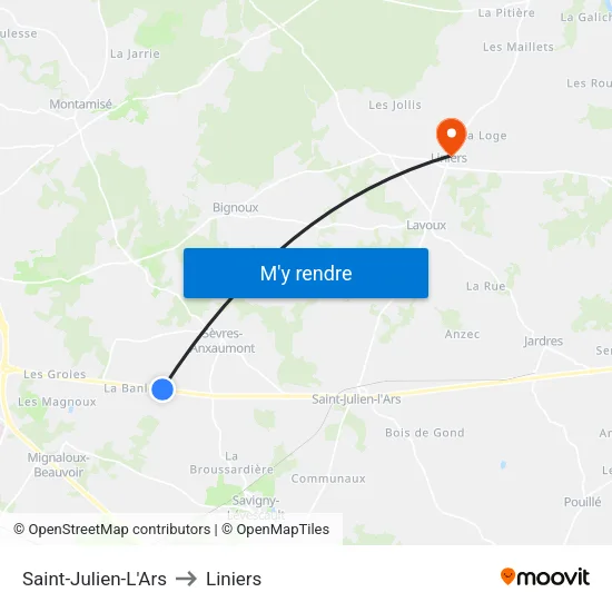 Saint-Julien-L'Ars to Liniers map