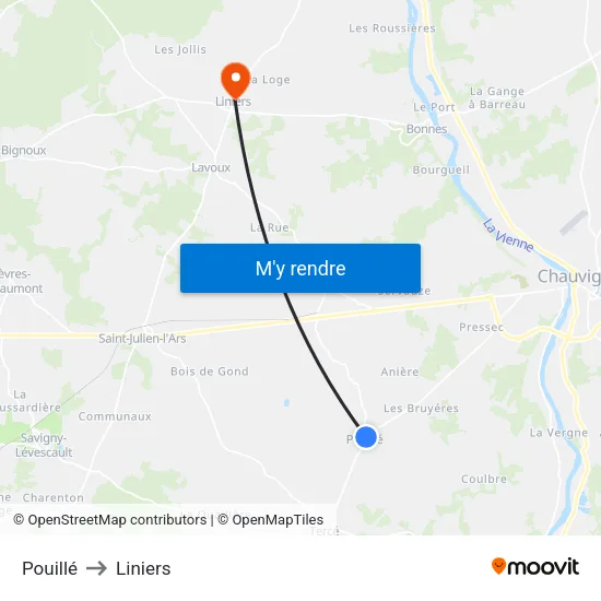 Pouillé to Liniers map
