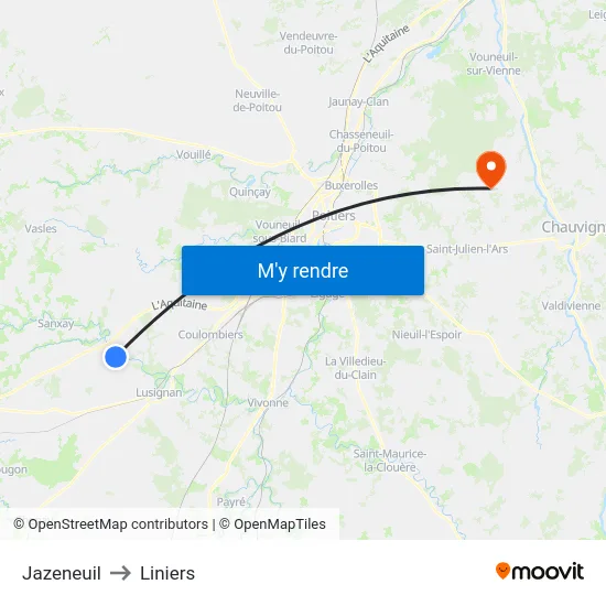 Jazeneuil to Liniers map