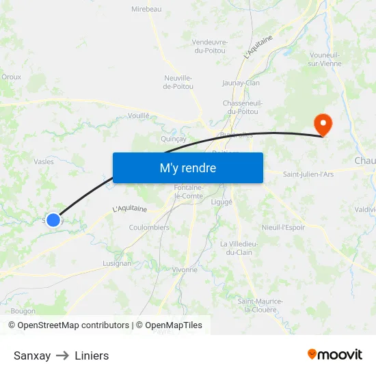 Sanxay to Liniers map