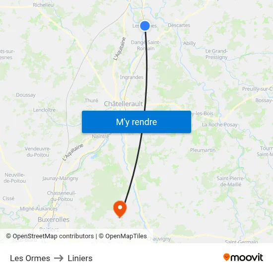 Les Ormes to Liniers map