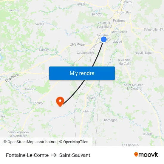 Fontaine-Le-Comte to Saint-Sauvant map