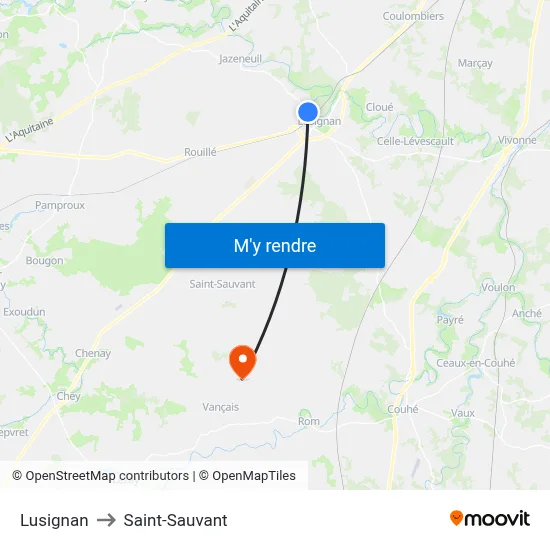 Lusignan to Saint-Sauvant map