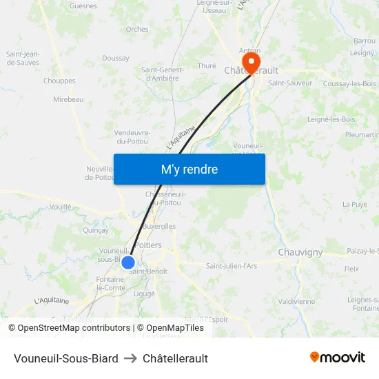 Vouneuil-Sous-Biard to Châtellerault map