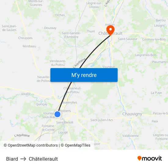 Biard to Châtellerault map