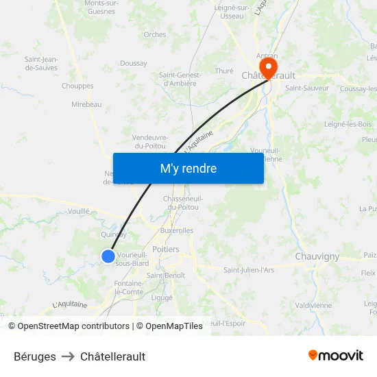 Béruges to Châtellerault map