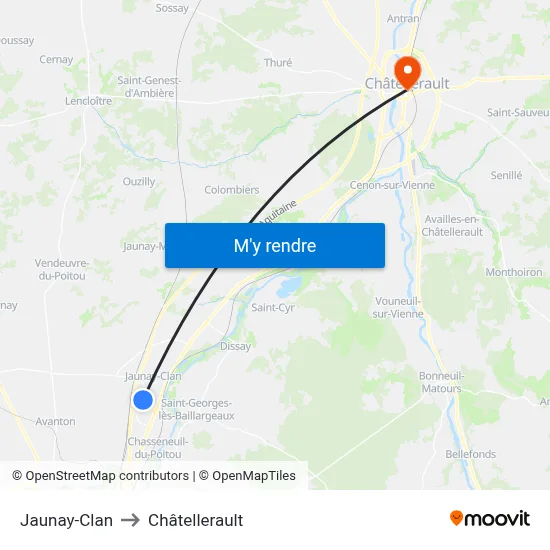 Jaunay-Clan to Châtellerault map