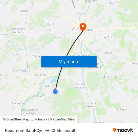 Beaumont Saint-Cyr to Châtellerault map