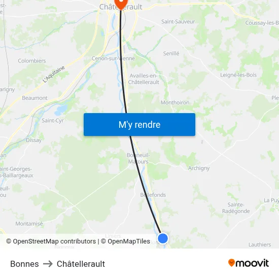 Bonnes to Châtellerault map