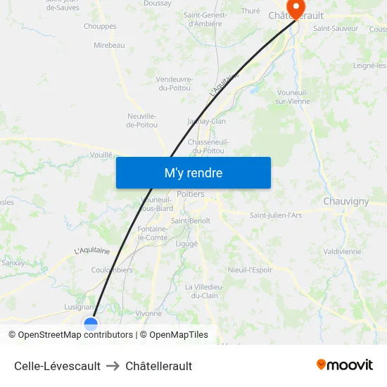Celle-Lévescault to Châtellerault map