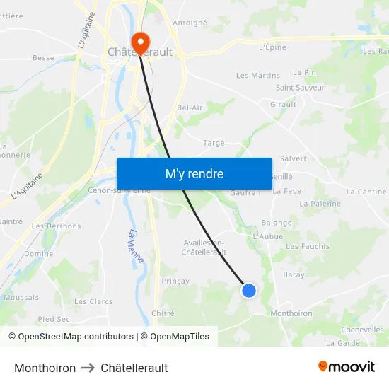 Monthoiron to Châtellerault map