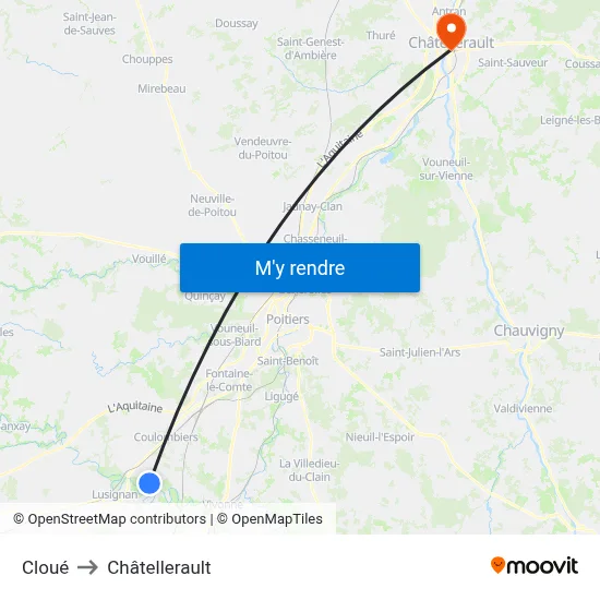 Cloué to Châtellerault map