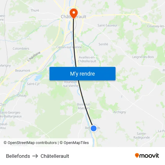 Bellefonds to Châtellerault map