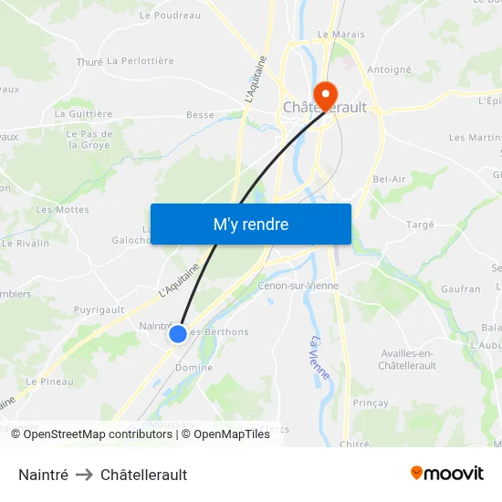 Naintré to Châtellerault map